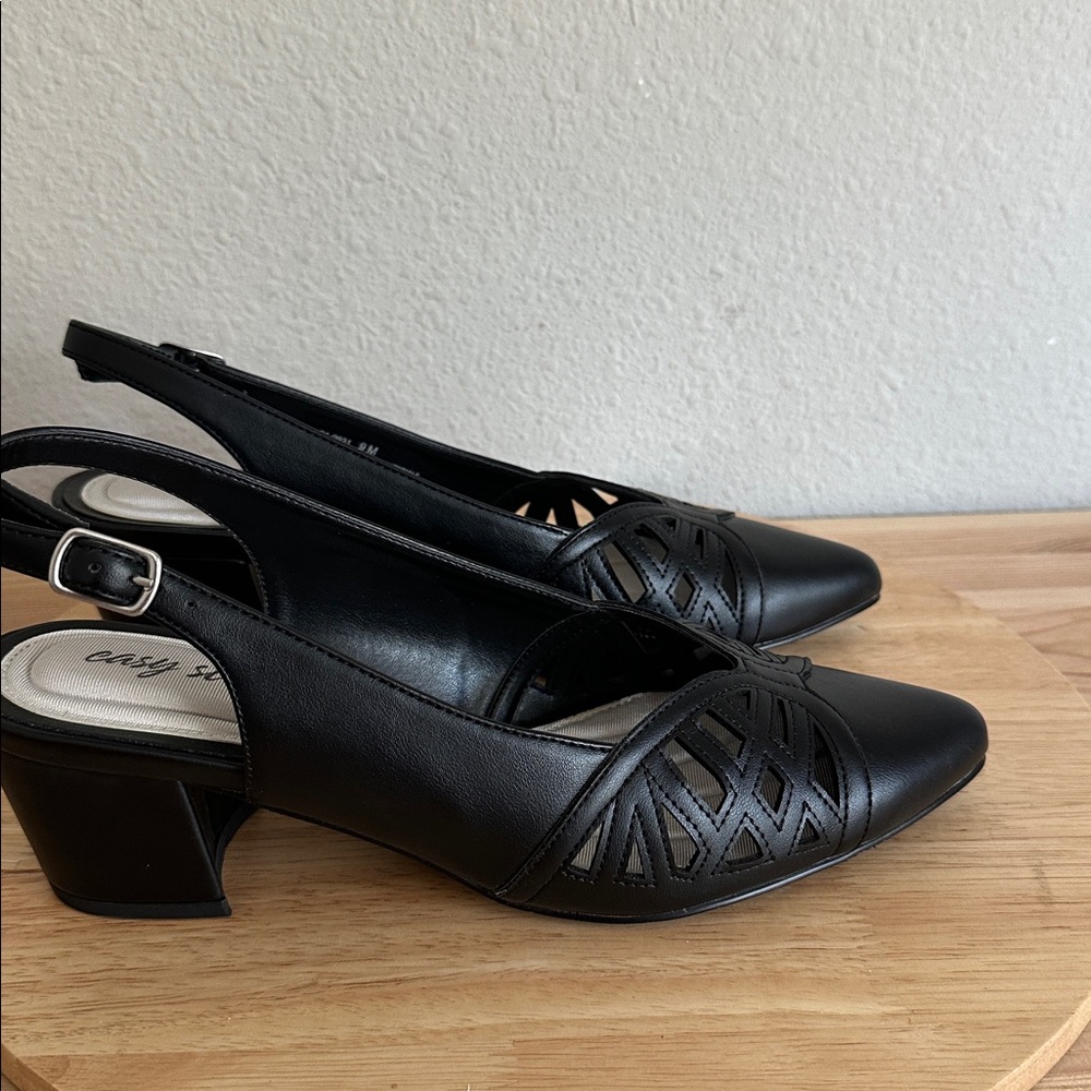 Easy Street Bizzy Womens Round Closed Toe Block Heel Pumps New Black View 3